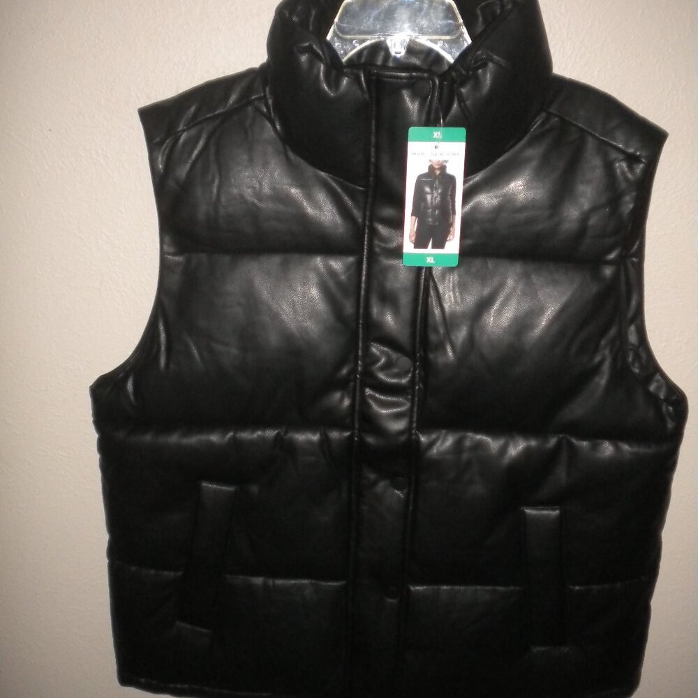 Marc New York Women's Size XL Black Faux Leather Winter Puffer Vest NWT - Picture 3 of 6